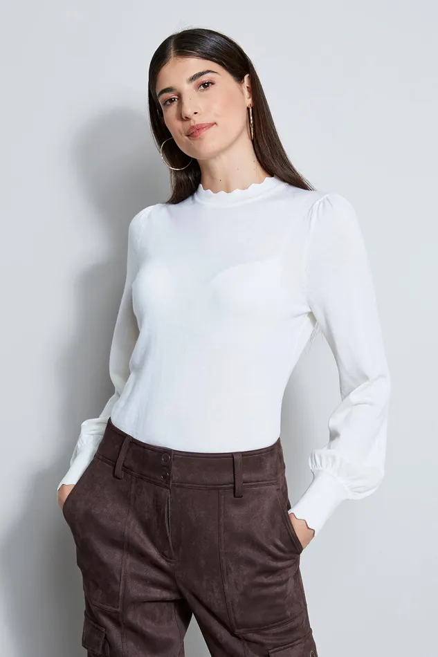 Knits and Sweaters Women Elie Tahari Scallop Mock Neck Sweater WAX