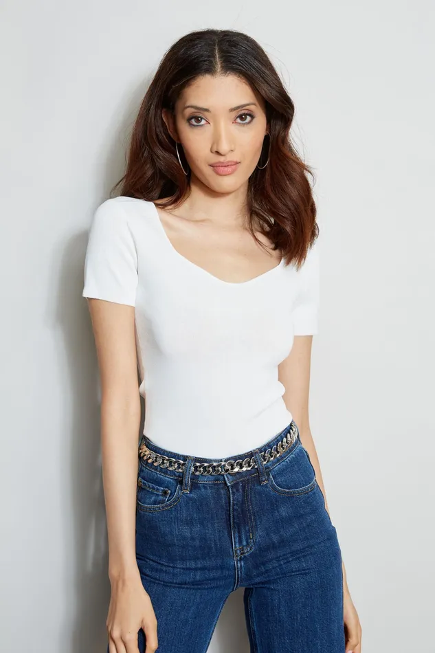 Knits and Sweaters Women Elie Tahari Short Sleeve Contour Sweater FOAM