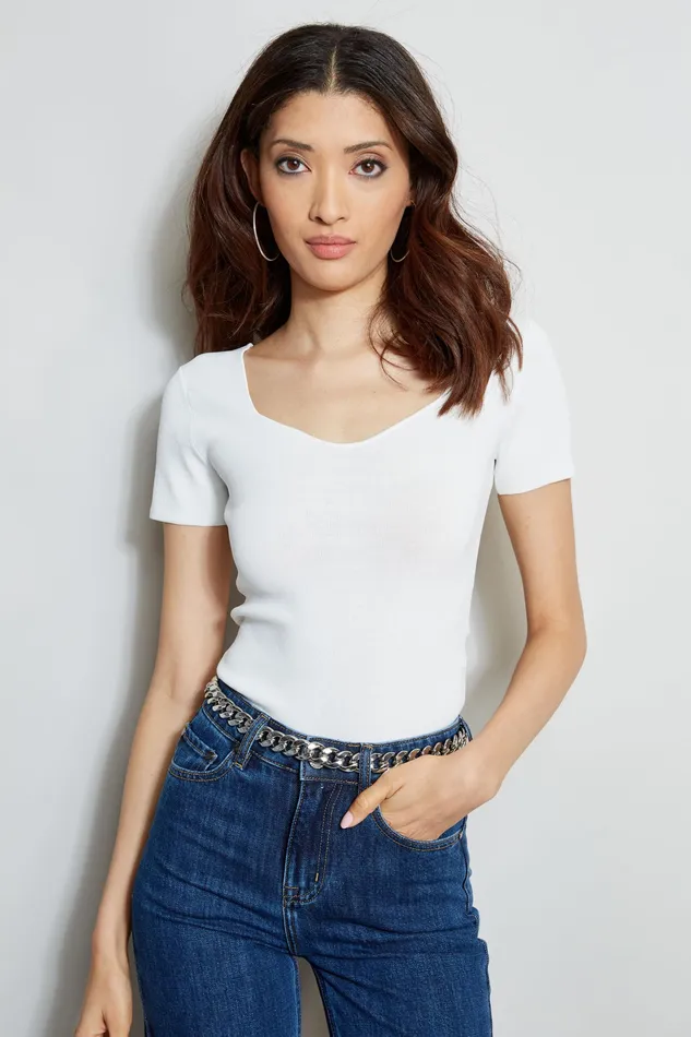 Knits and Sweaters Women Elie Tahari Short Sleeve Contour Sweater FOAM