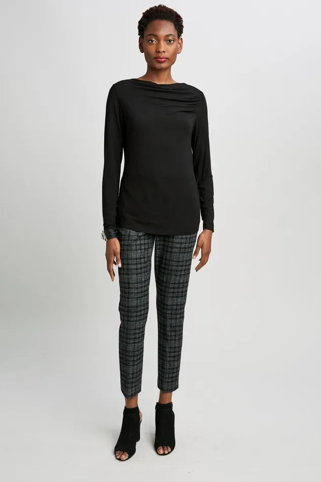 Knits and Sweaters Women Elie Tahari Wide Boat Neck Long Sleeve Pleated Top Noir