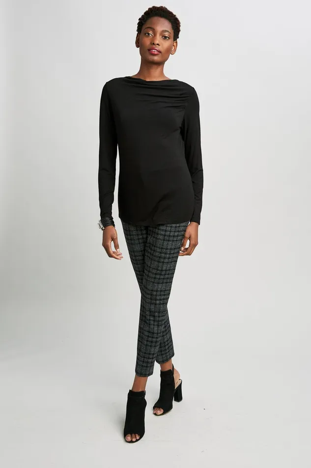 Knits and Sweaters Women Elie Tahari Wide Boat Neck Long Sleeve Pleated Top Noir