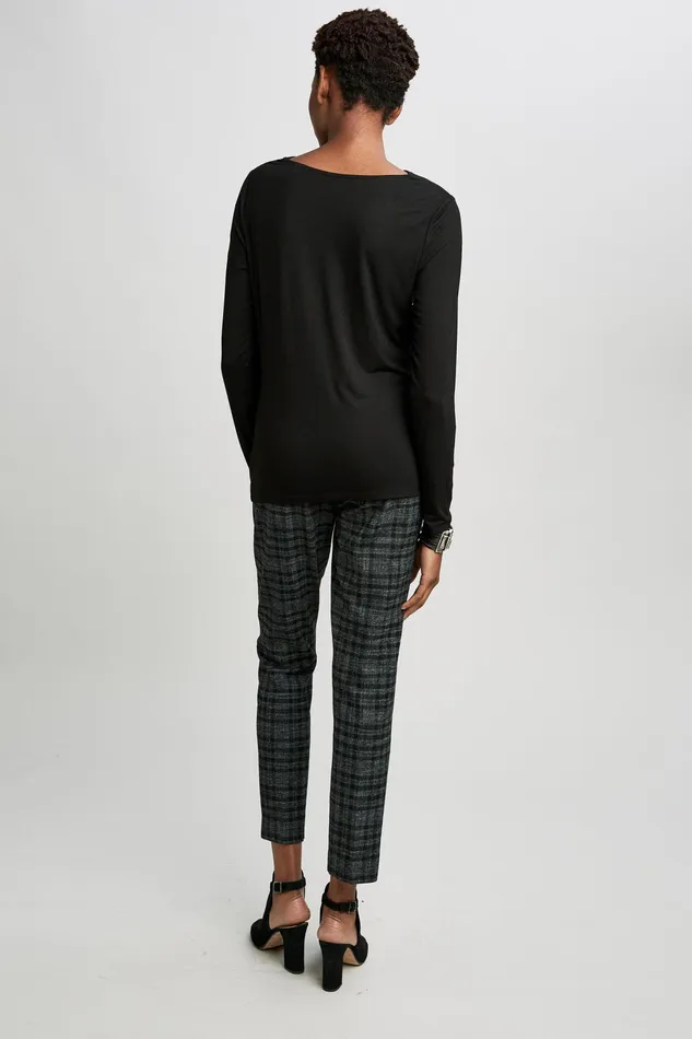 Knits and Sweaters Women Elie Tahari Wide Boat Neck Long Sleeve Pleated Top Noir