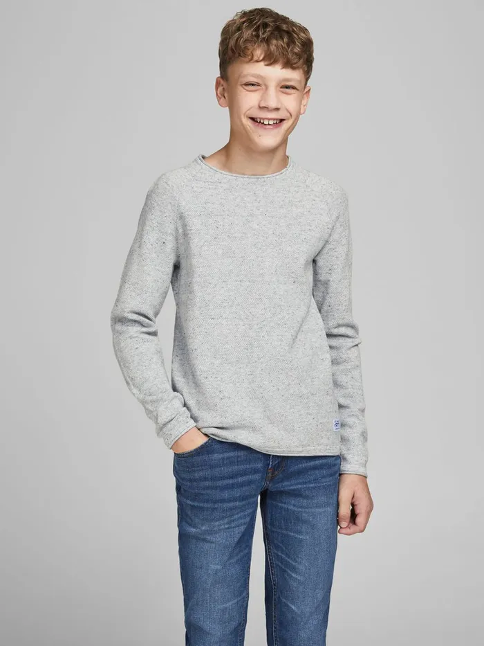 Knitwear JACK and JONES Junior BOYS KNITTED JUMPER Grey Light Grey Melange Gift 4 You Knitwear JACK and JONES Junior BOYS KNITTED JUMPER Grey Light Grey Melange Gift 4 You