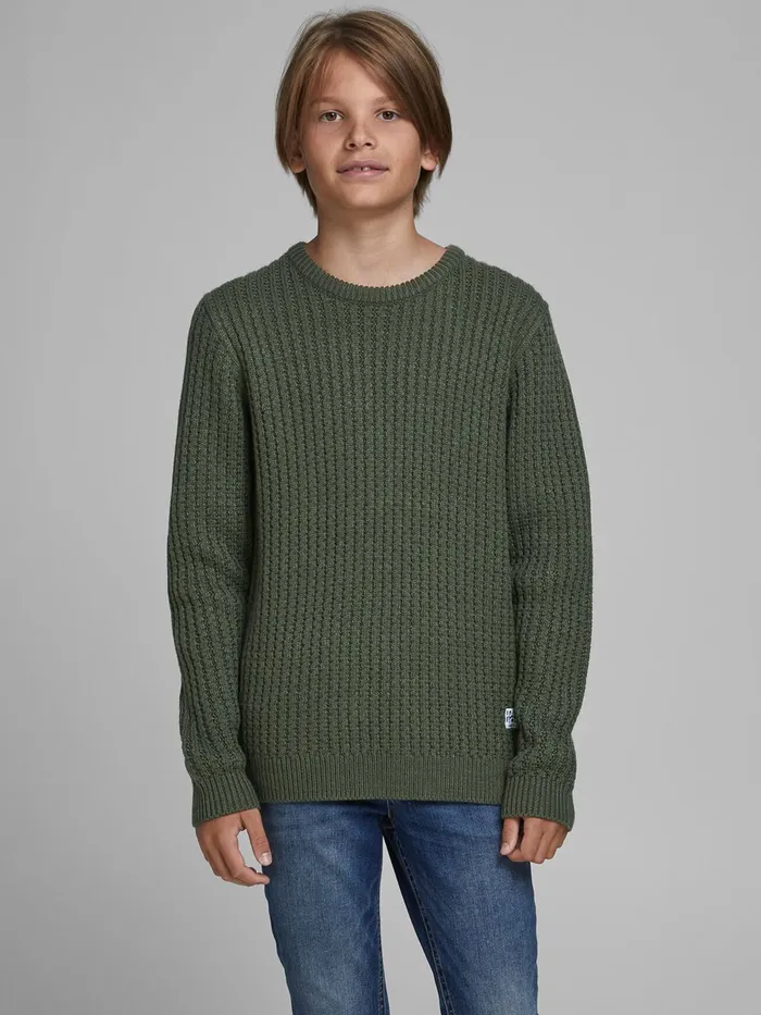 Knitwear JACK and JONES Junior BOYS TEXTURED KNITTED PULLOVER Green Forest Night Near Me Knitwear JACK and JONES Junior BOYS TEXTURED KNITTED PULLOVER Green Forest Night Near Me