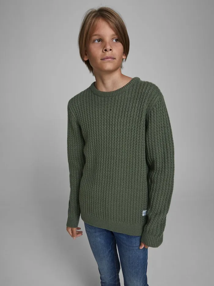 Knitwear JACK and JONES Junior BOYS TEXTURED KNITTED PULLOVER Green Forest Night Near Me