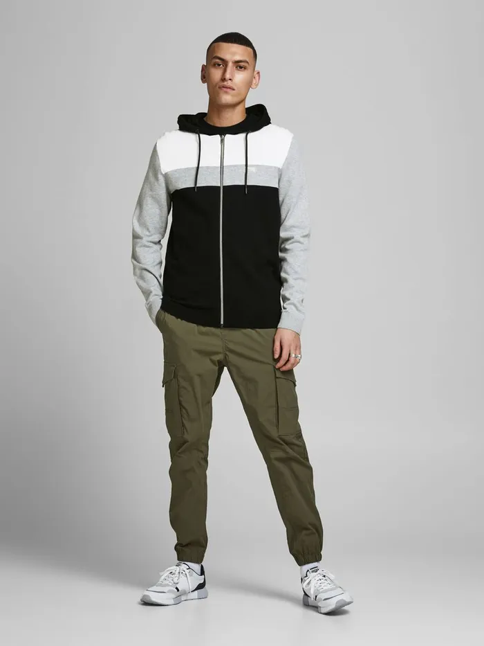 Knitwear JACK and JONES Mens COLOUR BLOCK ZIP HOODIE Black Black Gift for Friend
