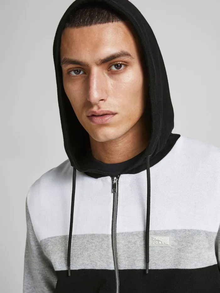 Knitwear JACK and JONES Mens COLOUR BLOCK ZIP HOODIE Black Black Gift for Friend