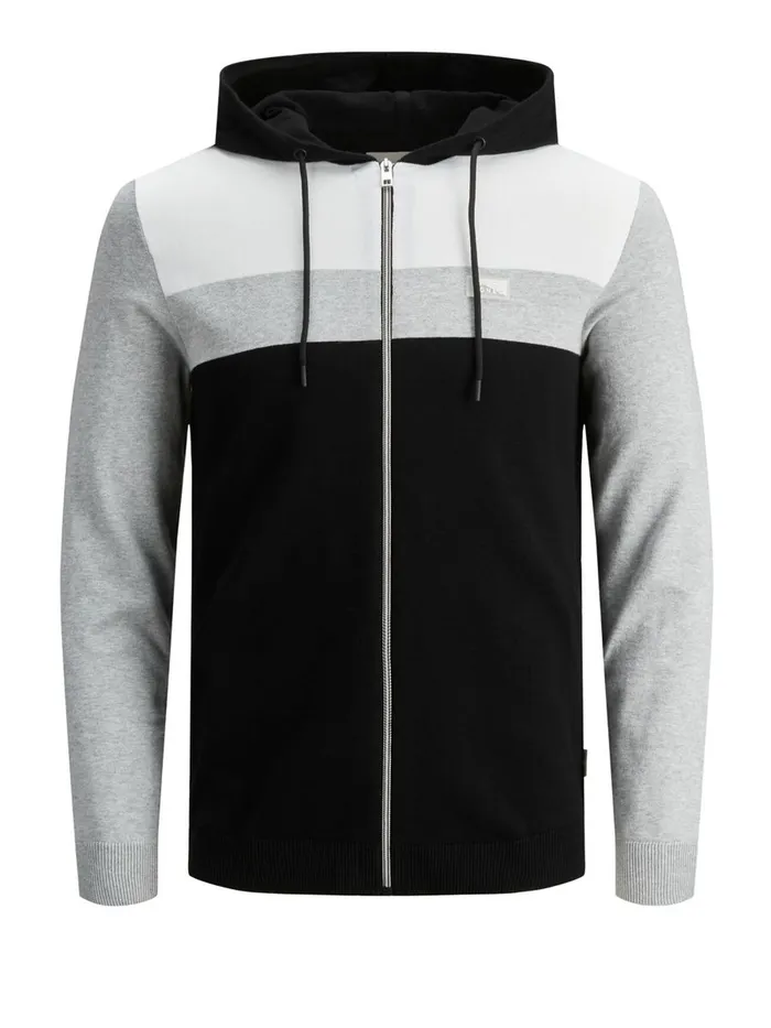 Knitwear JACK and JONES Mens COLOUR BLOCK ZIP HOODIE Black Black Gift for Friend