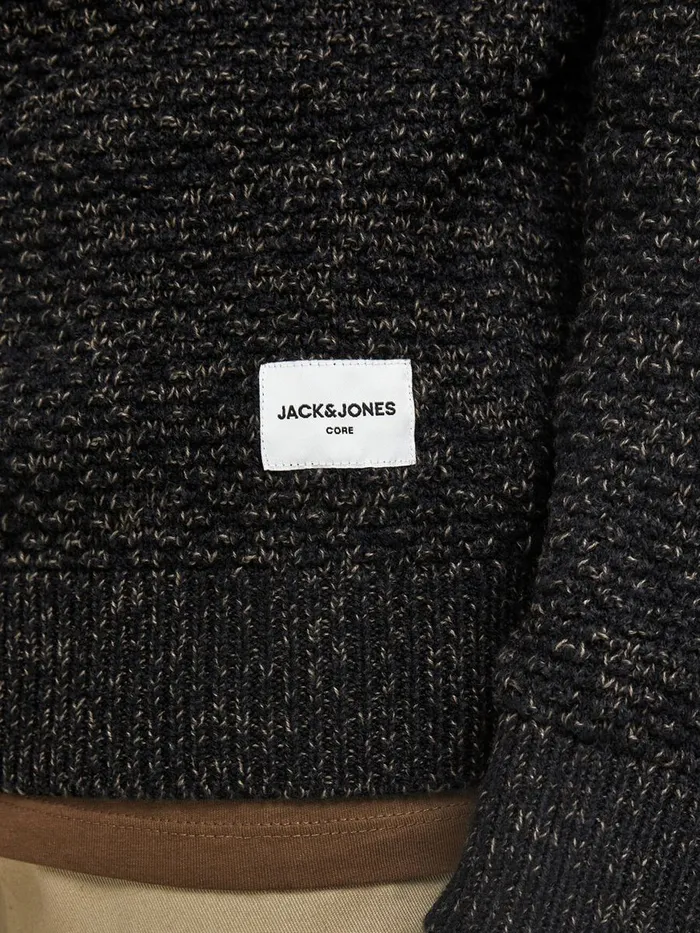 Knitwear JACK and JONES Mens CREW NECK TEXTURED KNITTED PULLOVER Black Kangaroo Casaul