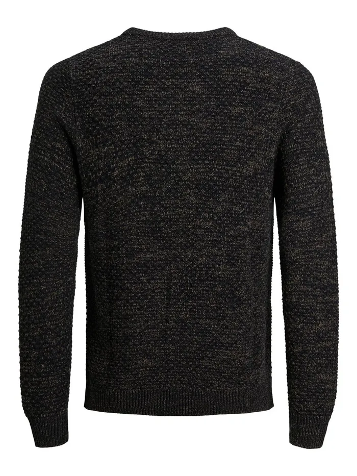 Knitwear JACK and JONES Mens CREW NECK TEXTURED KNITTED PULLOVER Black Kangaroo Casaul