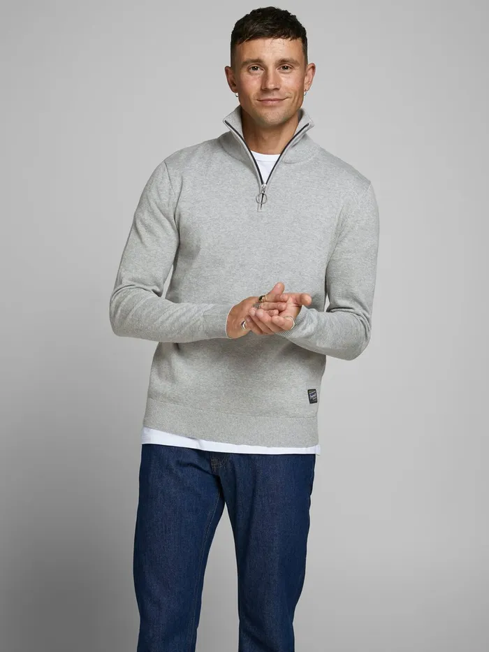 Knitwear JACK and JONES Mens HIGH NECK KNITTED PULLOVER Grey Light Grey Melange Near Me Knitwear JACK and JONES Mens HIGH NECK KNITTED PULLOVER Grey Light Grey Melange Near Me
