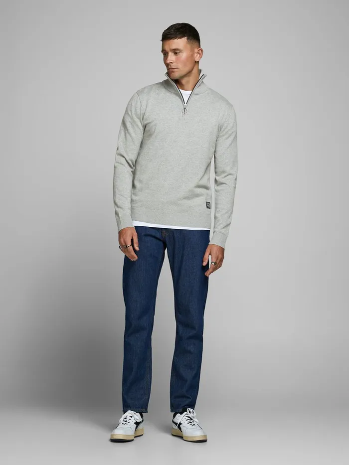 Knitwear JACK and JONES Mens HIGH NECK KNITTED PULLOVER Grey Light Grey Melange Near Me