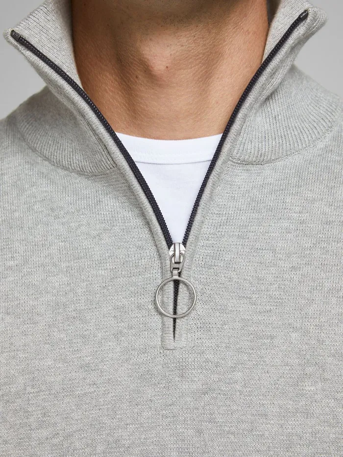 Knitwear JACK and JONES Mens HIGH NECK KNITTED PULLOVER Grey Light Grey Melange Near Me
