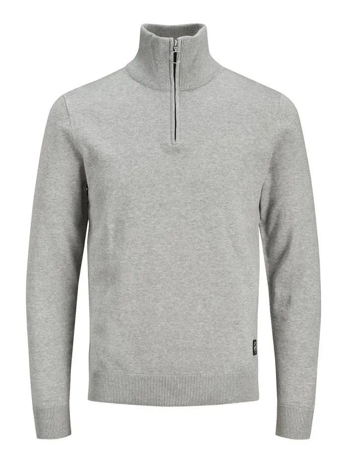 Knitwear JACK and JONES Mens HIGH NECK KNITTED PULLOVER Grey Light Grey Melange Near Me
