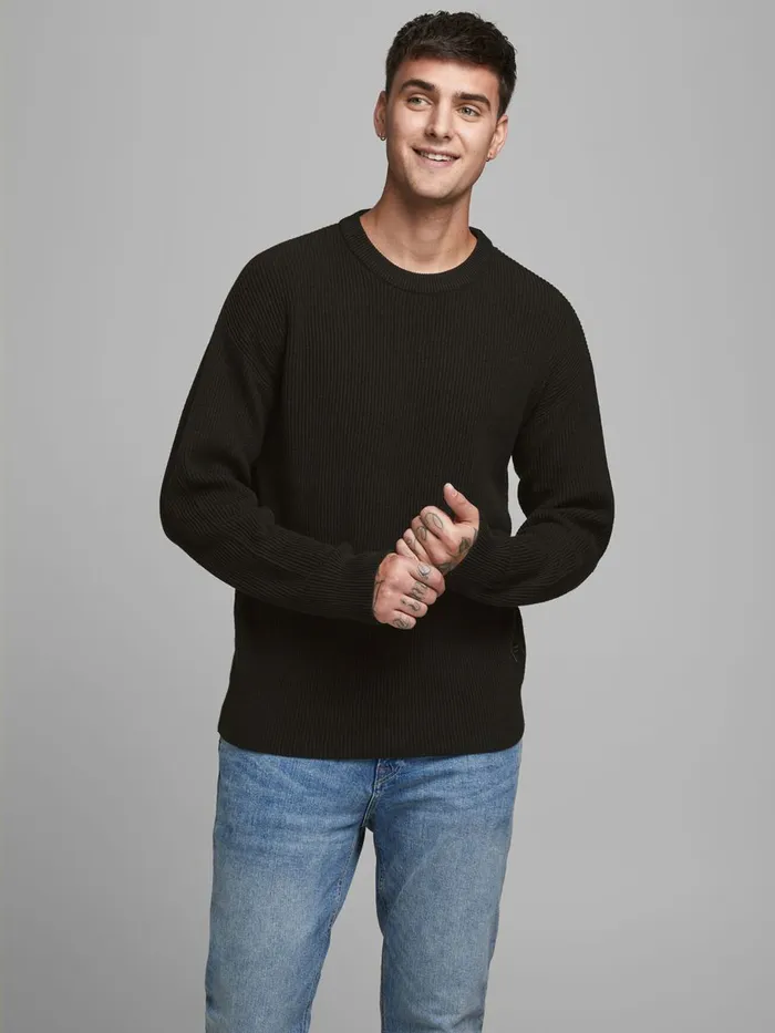 Knitwear JACK and JONES Mens KNITTED KNITTED PULLOVER Black Black Cheap On Sale Knitwear JACK and JONES Mens KNITTED KNITTED PULLOVER Black Black Cheap On Sale