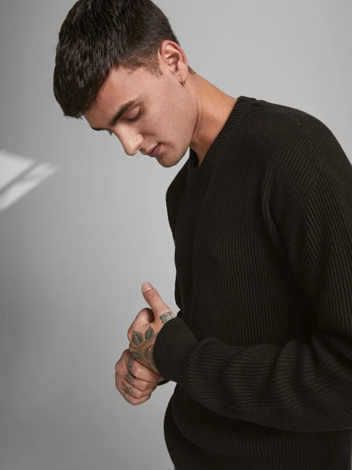 Knitwear JACK and JONES Mens KNITTED KNITTED PULLOVER Black Black Cheap On Sale