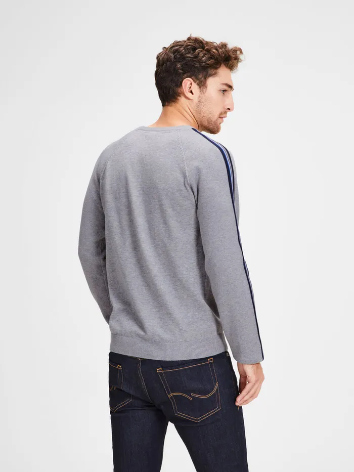 Knitwear JACK and JONES Mens SIDE STRIPE KNITTED PULLOVER Grey Alloy Gift for Friend