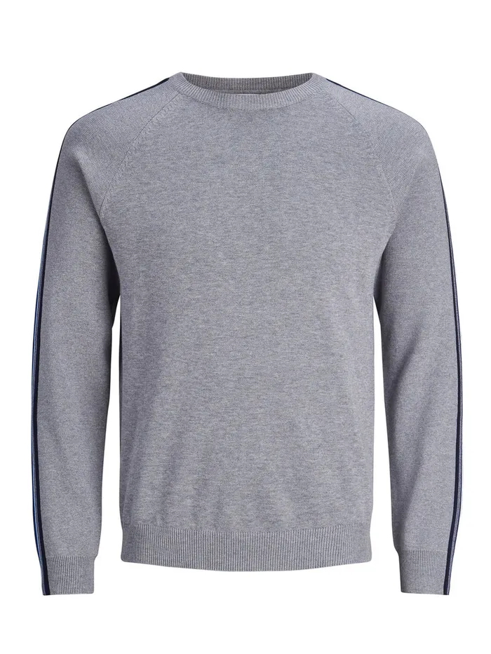 Knitwear JACK and JONES Mens SIDE STRIPE KNITTED PULLOVER Grey Alloy Gift for Friend