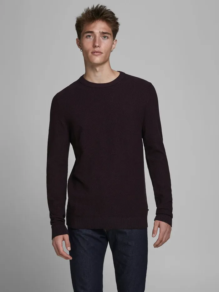 Knitwear JACK and JONES Mens TEXTURED CREW NECK KNITTED PULLOVER Red Port Royale Casaul Knitwear JACK and JONES Mens TEXTURED CREW NECK KNITTED PULLOVER Red Port Royale Casaul