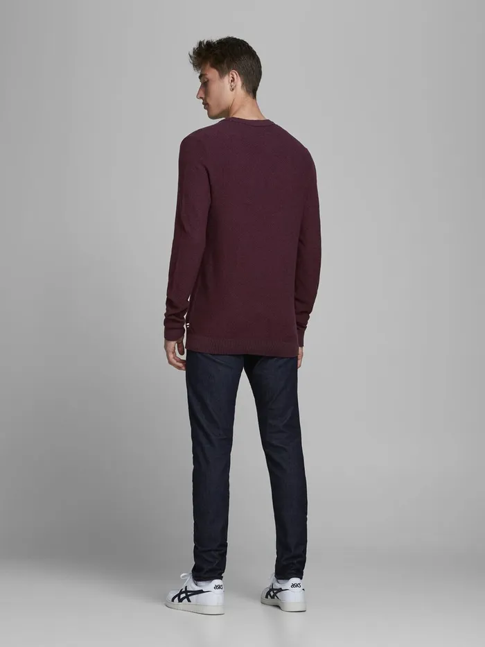 Knitwear JACK and JONES Mens TEXTURED CREW NECK KNITTED PULLOVER Red Port Royale Casaul