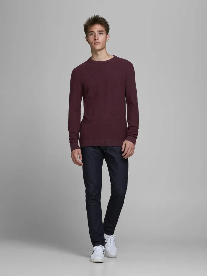 Knitwear JACK and JONES Mens TEXTURED CREW NECK KNITTED PULLOVER Red Port Royale Casaul