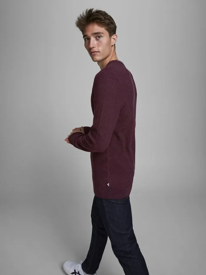 Knitwear JACK and JONES Mens TEXTURED CREW NECK KNITTED PULLOVER Red Port Royale Casaul