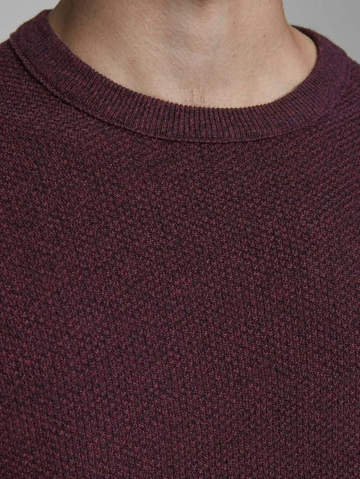 Knitwear JACK and JONES Mens TEXTURED CREW NECK KNITTED PULLOVER Red Port Royale Casaul