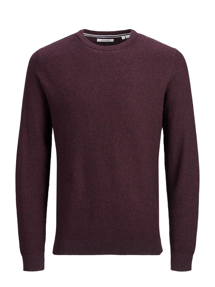 Knitwear JACK and JONES Mens TEXTURED CREW NECK KNITTED PULLOVER Red Port Royale Casaul