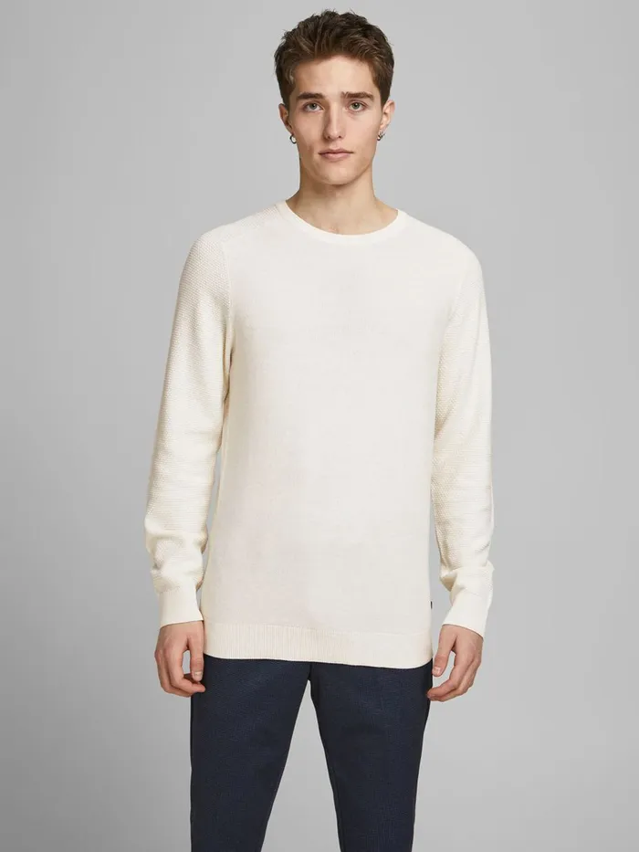 Knitwear JACK and JONES Mens TEXTURED CREW NECK KNITTED PULLOVER White Egret Gift Ideas Knitwear JACK and JONES Mens TEXTURED CREW NECK KNITTED PULLOVER White Egret Gift Ideas