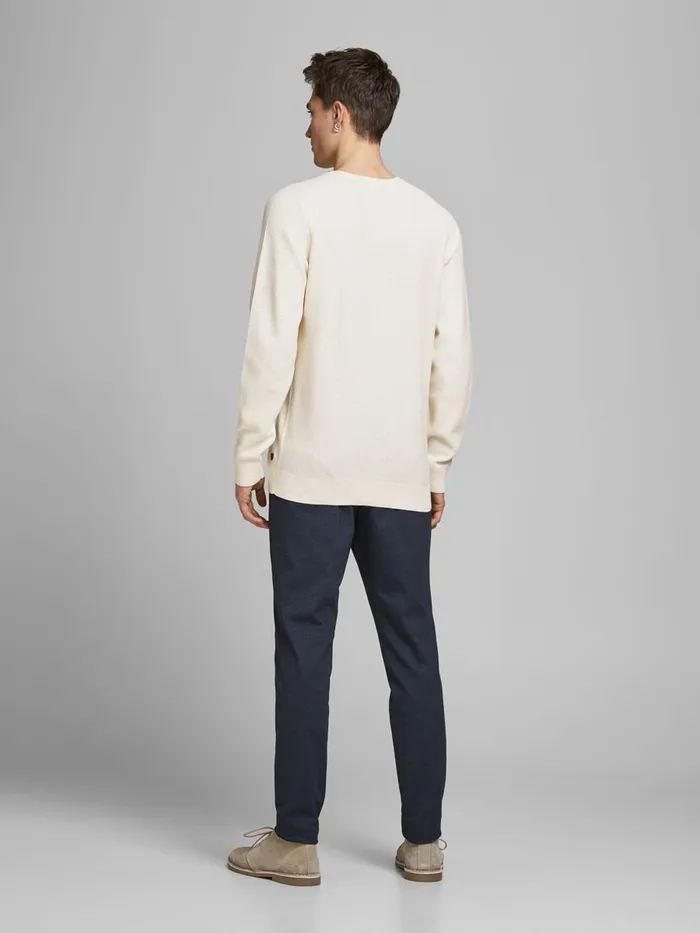 Knitwear JACK and JONES Mens TEXTURED CREW NECK KNITTED PULLOVER White Egret Gift Ideas