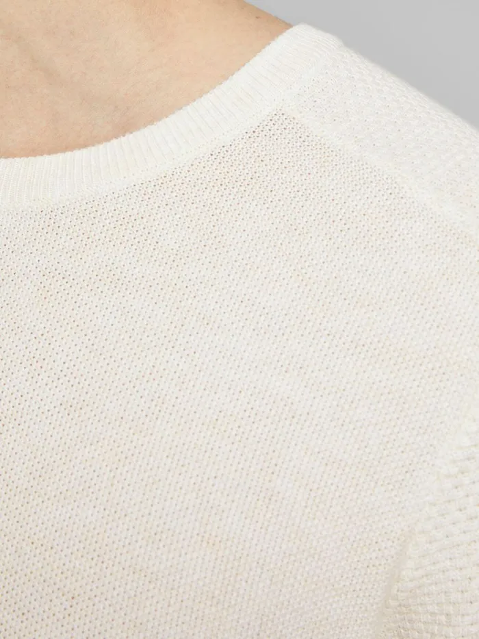 Knitwear JACK and JONES Mens TEXTURED CREW NECK KNITTED PULLOVER White Egret Gift Ideas