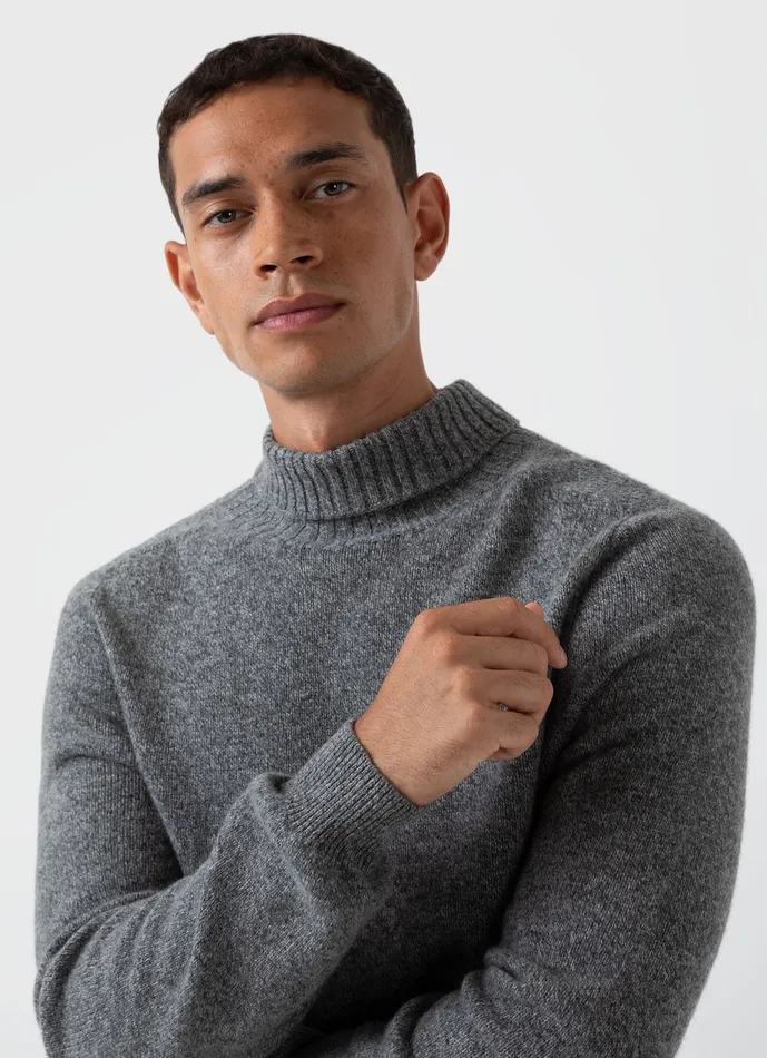 Knitwear Men ussunspel Lambswool Roll Neck Mid Grey Melange Knitwear Men ussunspel Lambswool Roll Neck Mid Grey Melange