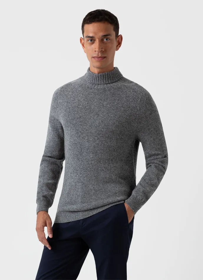 Knitwear Men ussunspel Lambswool Roll Neck Mid Grey Melange Knitwear Men ussunspel Lambswool Roll Neck Mid Grey Melange