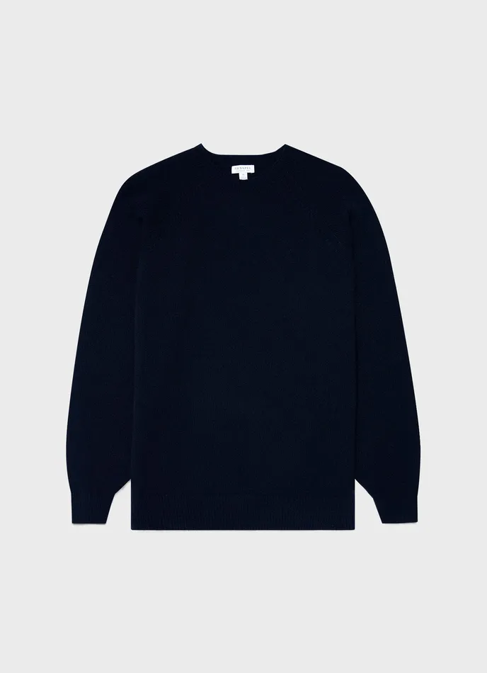 Knitwear ussunspel Men Lambswool Crew Neck Jumper Dark Navy Mouline