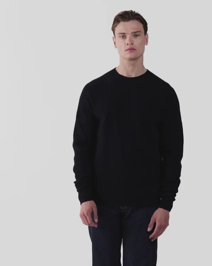 Knitwear ussunspel Men Lambswool Crew Neck Jumper Dark Navy Mouline Knitwear ussunspel Men Lambswool Crew Neck Jumper Dark Navy Mouline