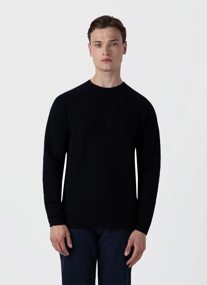 Knitwear ussunspel Men Lambswool Crew Neck Jumper Dark Navy Mouline Knitwear ussunspel Men Lambswool Crew Neck Jumper Dark Navy Mouline