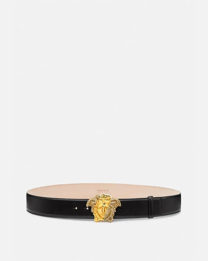 La Medusa Crystal Leather Belt 4 Cm Black Men Versace Belts