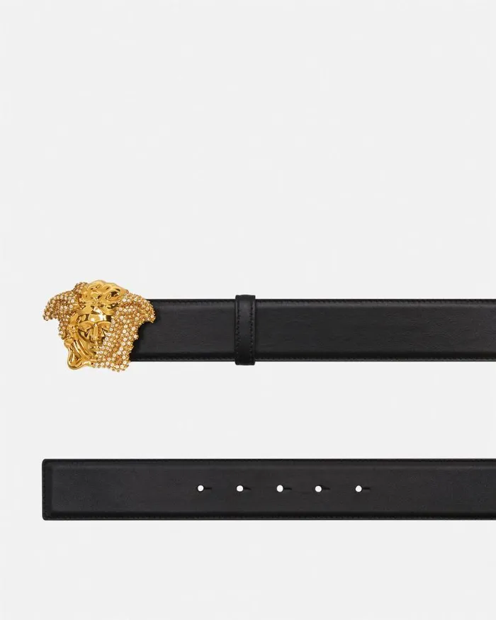 La Medusa Crystal Leather Belt 4 Cm Black Men Versace Belts