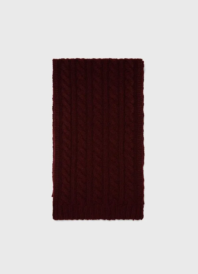 Lambswool Cable Scarf Maroon MenWomen SUNSPEL Hats Scarves and Gloves