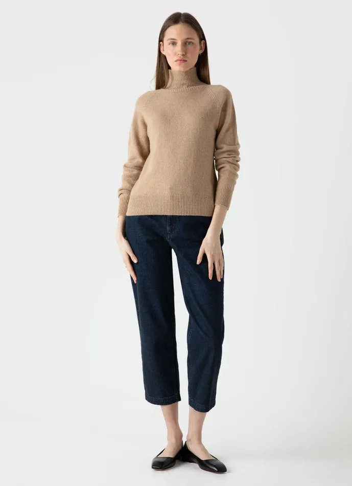 Lambswool Funnel Neck Jumper Light Camel Women SUNSPEL Knitwear