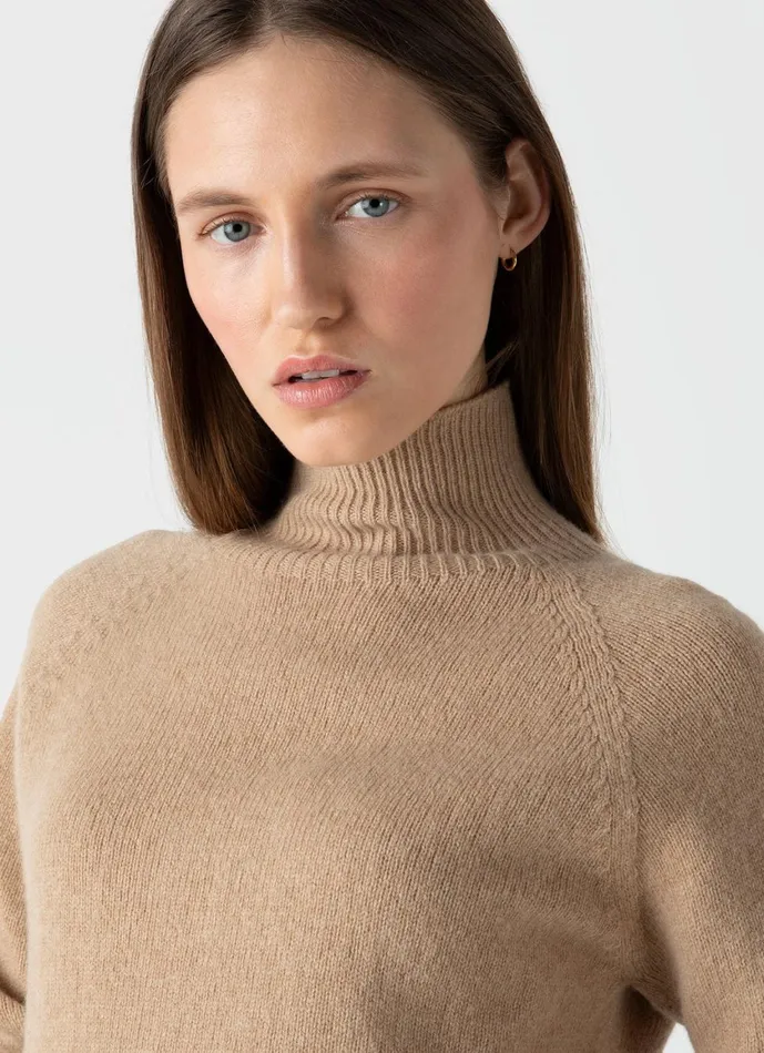 Lambswool Funnel Neck Jumper Light Camel Women SUNSPEL Knitwear