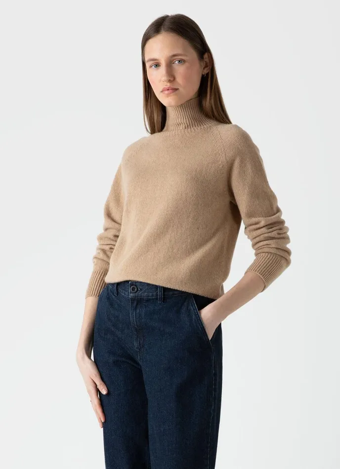 Lambswool Funnel Neck Jumper Light Camel Women SUNSPEL Knitwear