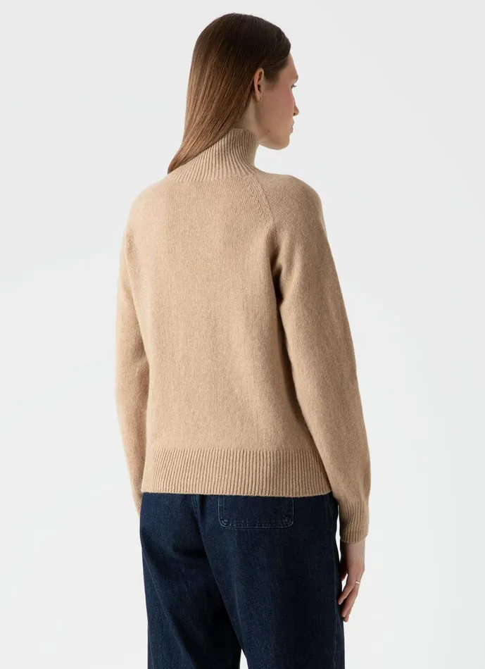 Lambswool Funnel Neck Jumper Light Camel Women SUNSPEL Knitwear