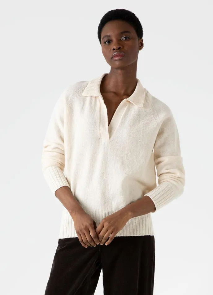 Lambswool Polo Jumper Ecru Women SUNSPEL Knitwear