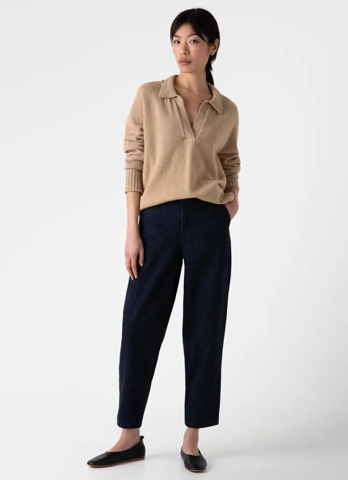 Lambswool Polo Jumper Light Camel Women SUNSPEL Knitwear