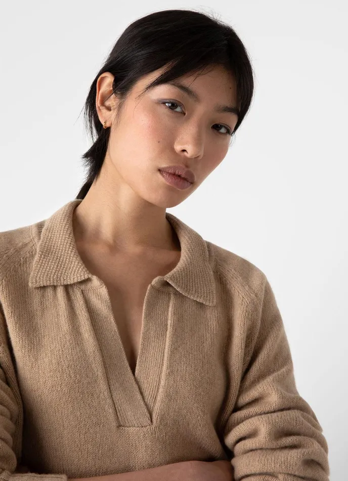 Lambswool Polo Jumper Light Camel Women SUNSPEL Knitwear