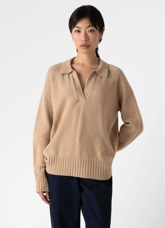 Lambswool Polo Jumper Light Camel Women SUNSPEL Knitwear