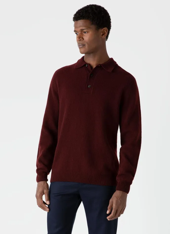 Lambswool Polo Shirt Maroon Men SUNSPEL Polo Shirts