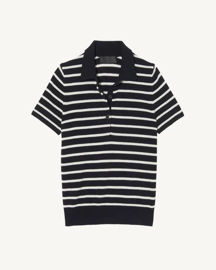 LEANNA CASHMERE POLO Dark Navyivory Stripe Women Nili Lotan Knits and Sweaters