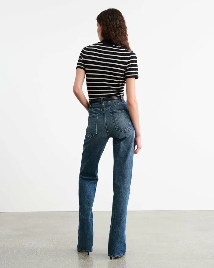 LEANNA CASHMERE POLO Dark Navyivory Stripe Women Nili Lotan Knits and Sweaters